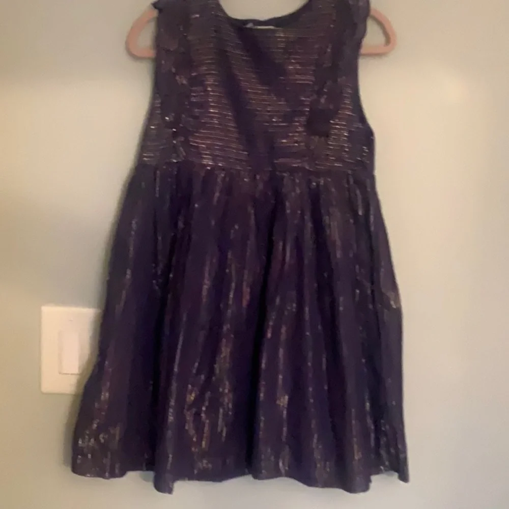GIRLS NAVY BLUE DRESS WITH RED AND SILVER SHIMMER SLEEVELESS 7 NWT